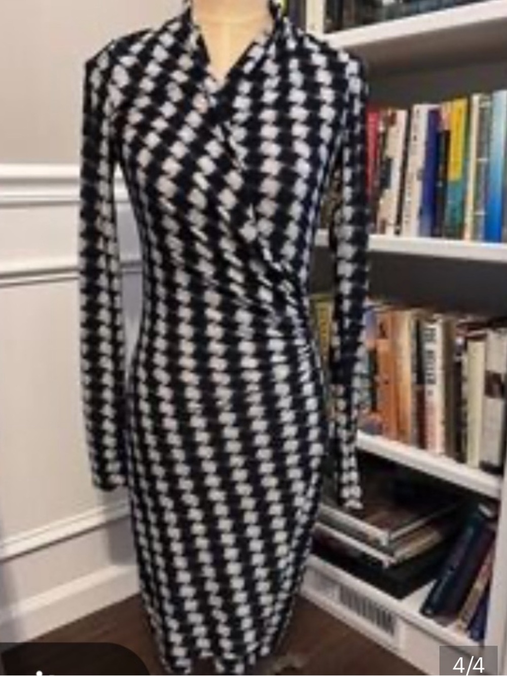 Norma Kamali Black and White faux Wrap-Style Long Sleeve Dress